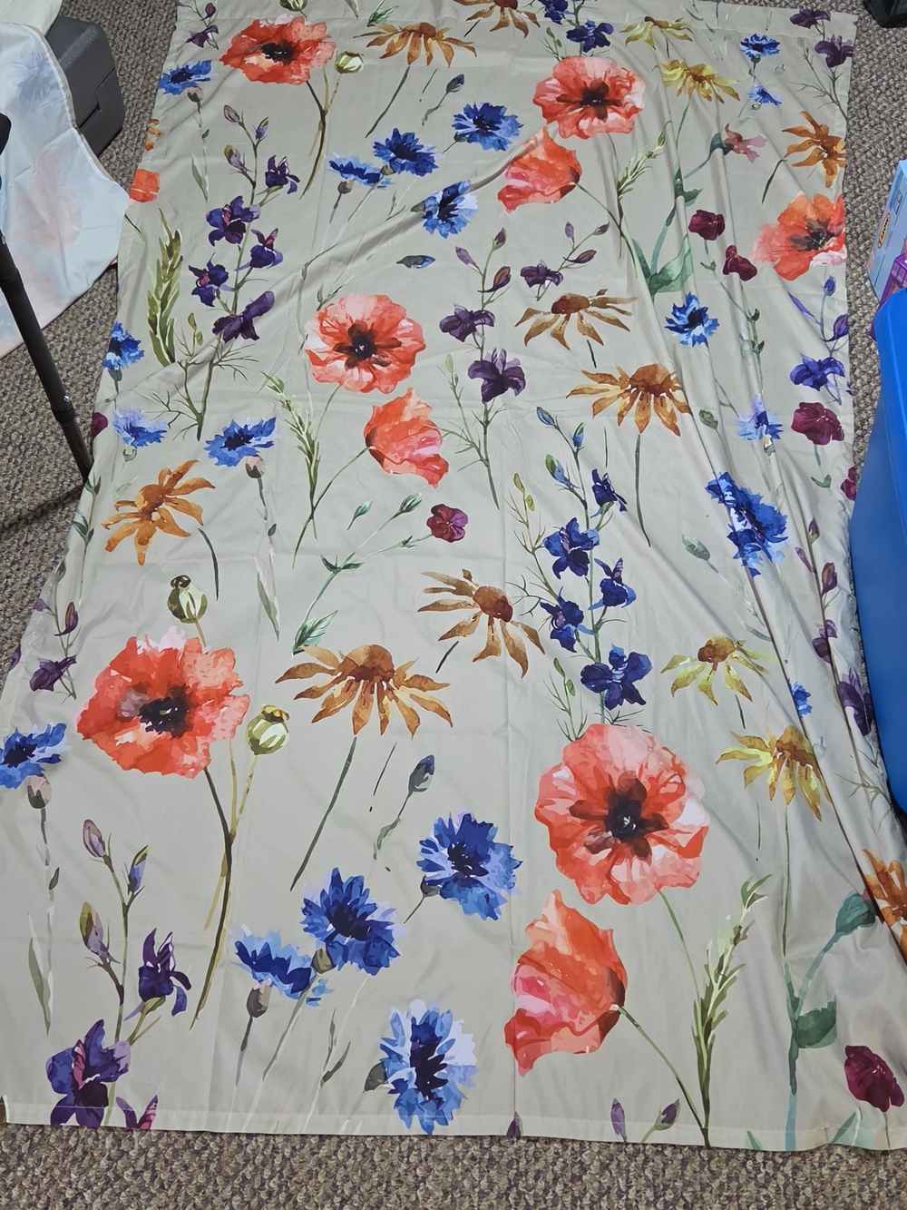 Floral Watercolor Poplin Curtains - Coral, Blue & Purple Blooms‎ 2 Panels